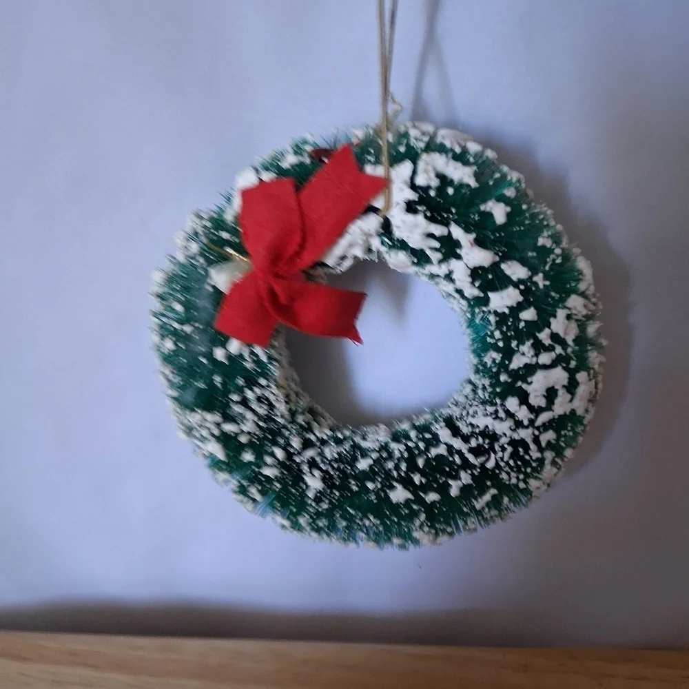 Festive Green Holiday Wreath with Red Bow Christmas Ornament 4x4